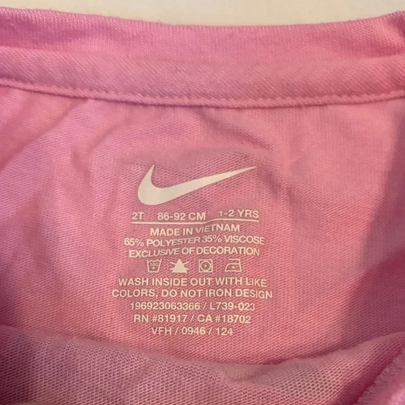 Nike Pink Crop Top with Black Swoosh and Striped Leggings - Picture 3 of 5